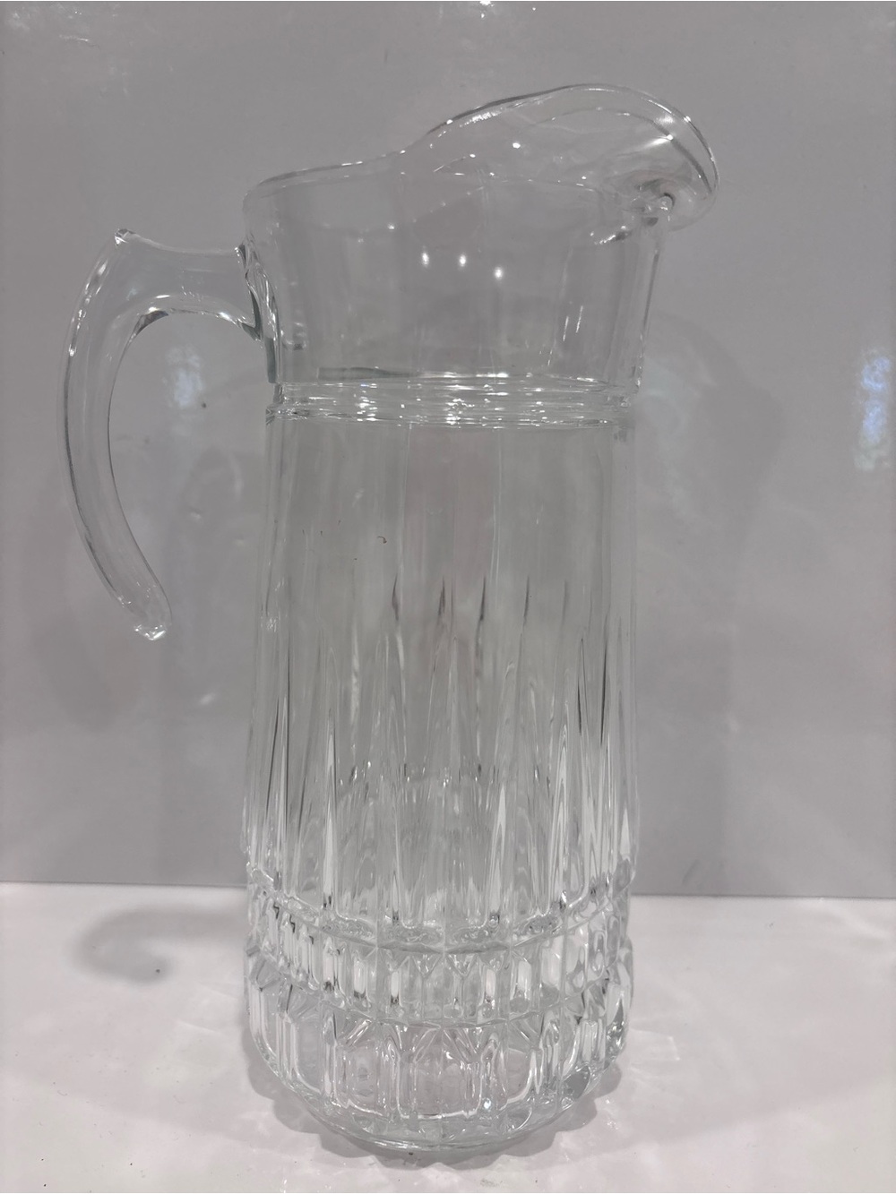 Vintage Clear Pressed Glass Water Pitcher – Paneled Design – 10.5” Tall